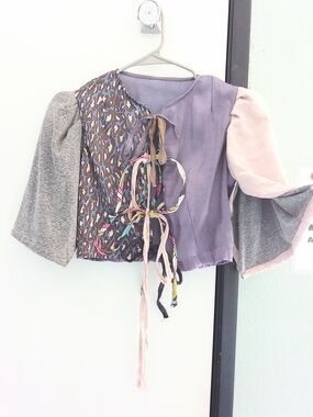 Unique Bow Tie-Front Women's Top in Lavender and Gray